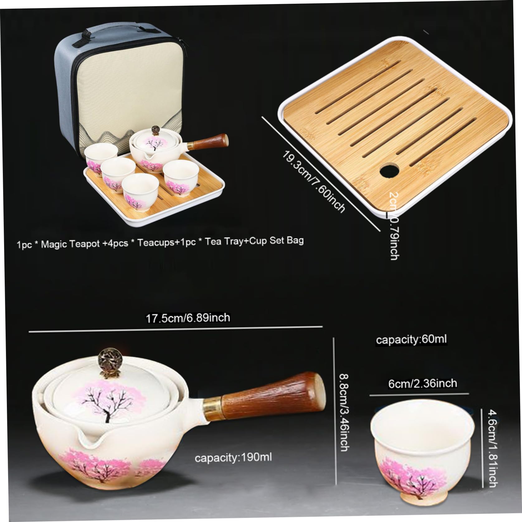 Teekannen-Set Chinesisches Tee-Set Porzellan-Tee-Set Japanische Teekanne Porzellan Japanisches Tee-Set Mit 360-Grad-Drehung Teebereiter Und Teesieb Tragbares Reise-Tee-Set Mit Anti-Verbrühungs-Griff F