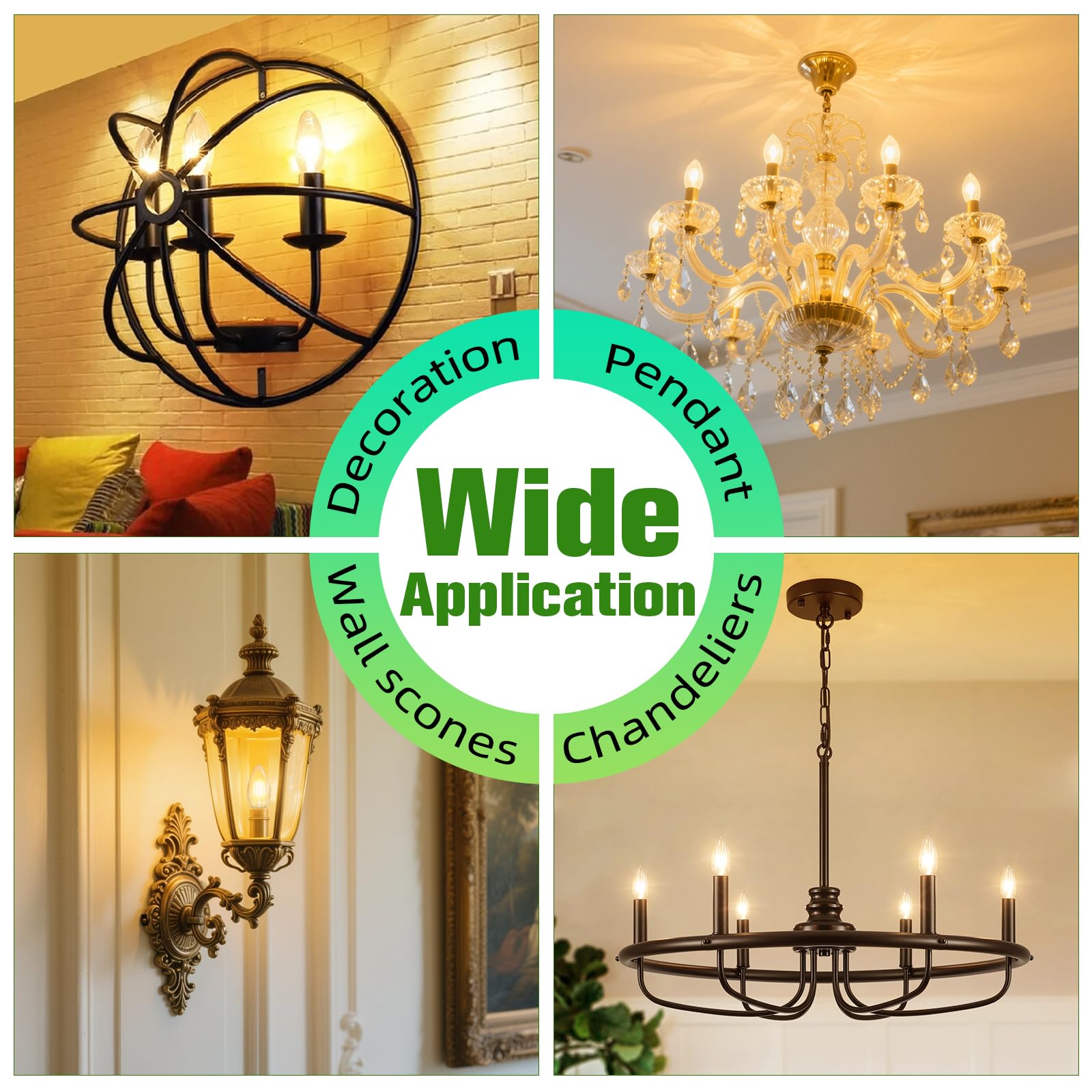 GvvooHome Bombillas LED para candelabro con base E26 de 2700 K, color blanco suave, 6 W, equivalente a 60 W, bombilla LED E26, bombillas de vela B10, no regulables, 90+CRI, 600 lm, cristal de cera