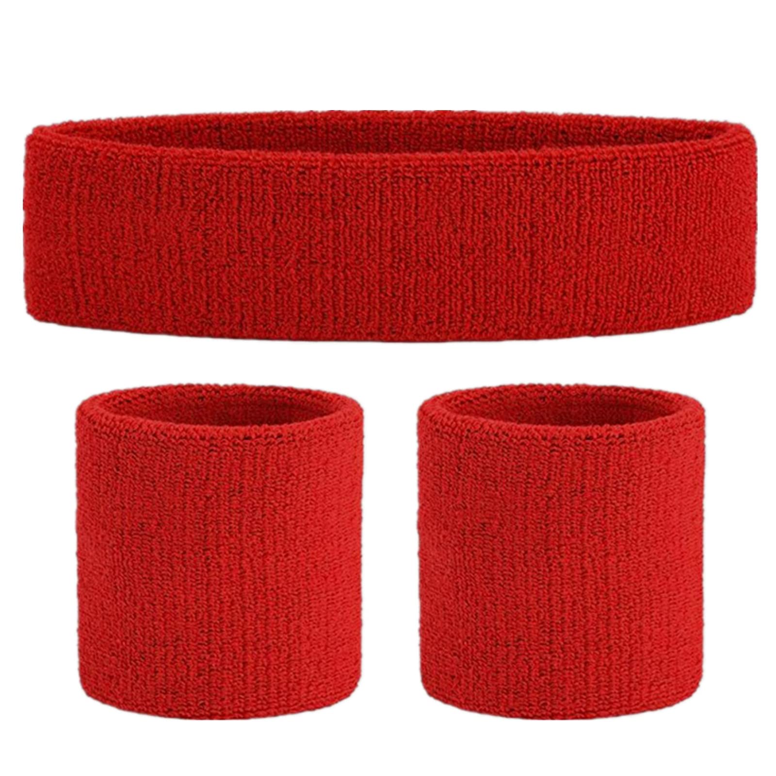 Proxima DirectProxima Direct Sweatbands Set, Including 1 Sports Headband +2 Wrist Sweatbands Sweat Band for Women Men Girls Boys, Super Comfy Sports Sweatband for Gym Workout Yoga Soccer Boxing Tennis (Red)