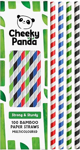 The Cheeky Panda Bambus Strohhalme Papier Bunte | 100 x Cocktail Strohhalme | Stark und Langlebig