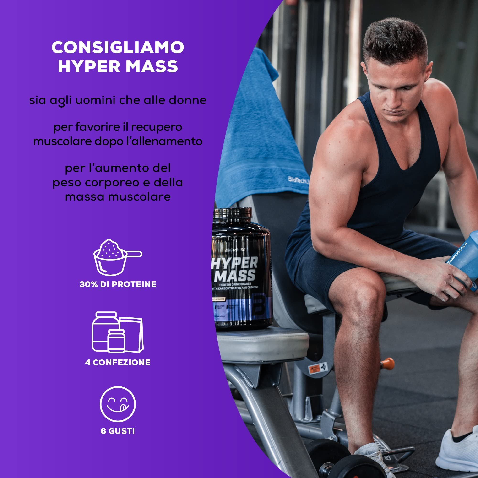 BioTechUSA Hyper Mass - Integratore di massa con miscela di carboidrati e proteine | Creatina micronizzata | Senza glutine, 1 kg, Caramello salato