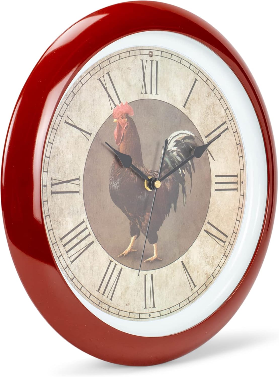 Mark Feldstein & Associates Rooster Farmhouse Collection Vintage Natural Brown 13 inch Sound Wall Clock
