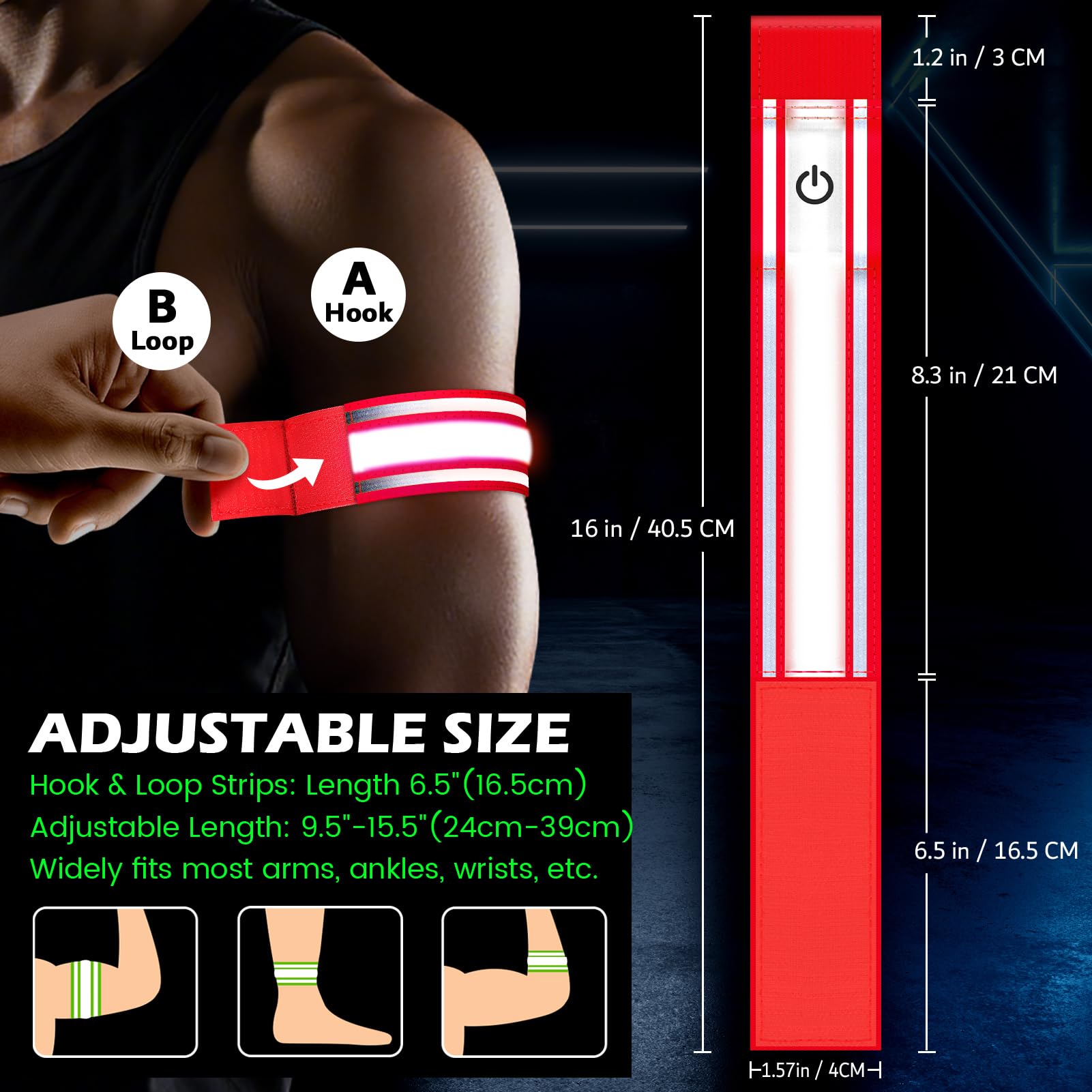 LED Bracciale Riflettente 2 Pezzi, Fascia Braccio Running, 5 Colori 3 Modalità Illuminazione Ricaricabile