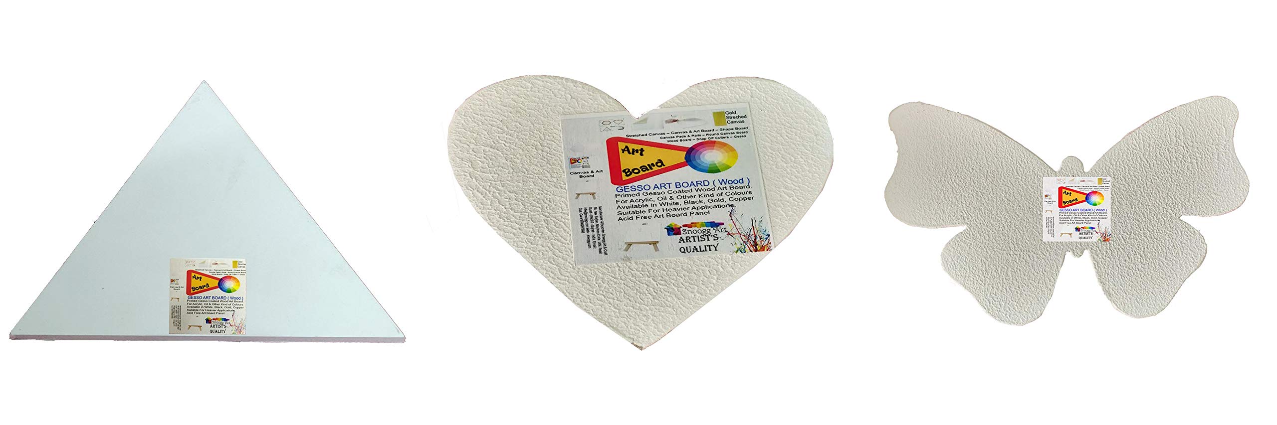 SNOOGG Gessoo Primed Shaped Art Board Set Ready for Acrylic, Oil Painting. 6 Inch. Pack of 3 Tringle Butterfly Heart