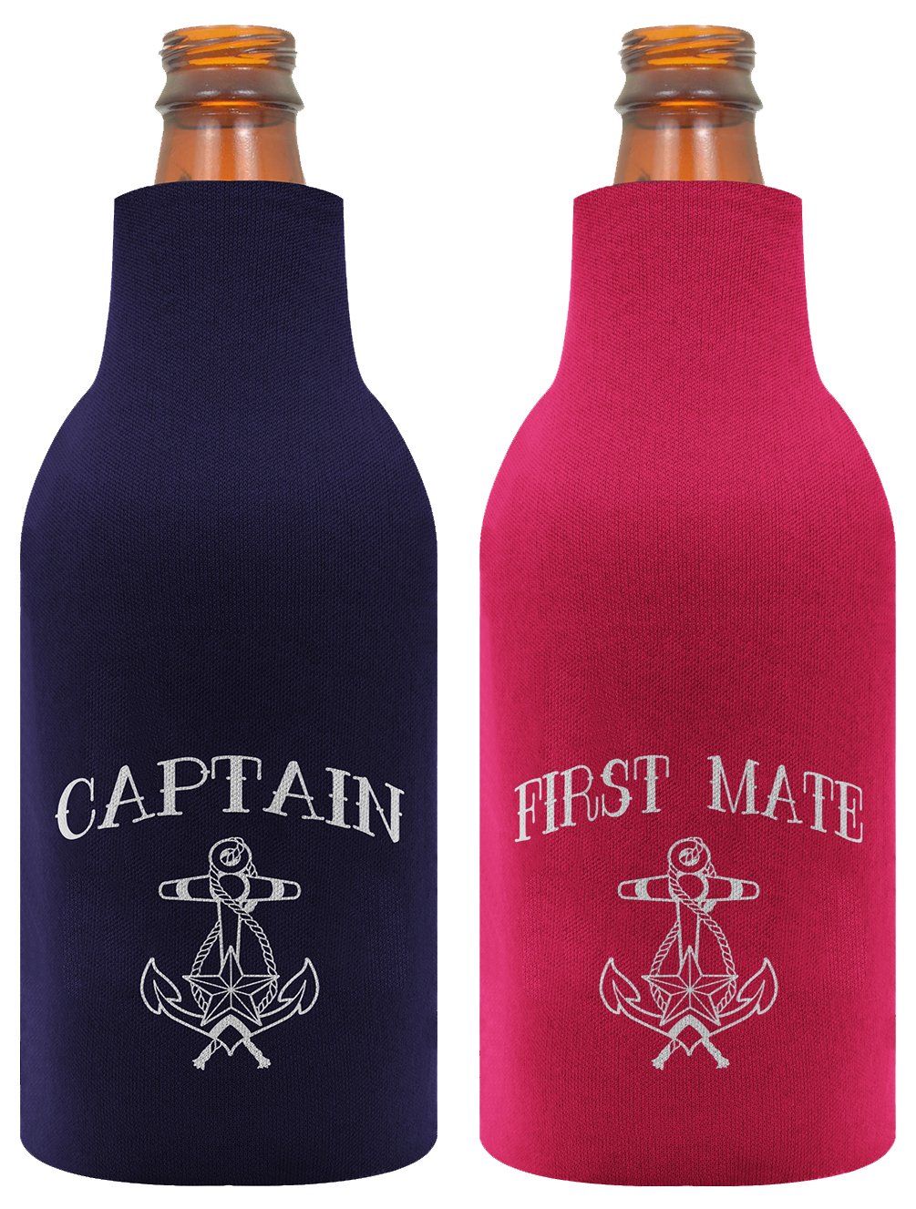 Nautical Gifts Captain & First Mate Bottle Coolie 2 Pack Bottle Coolie Drink Coolers Coolies Navy Heliconia