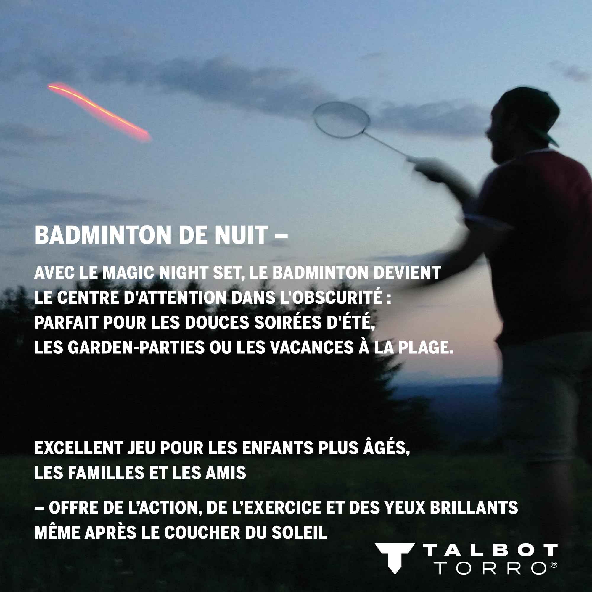 Talbot Torro Set de Badminton Magic Night, 2 Raquettes et 2 Volants avec LED, pour Jouer pour la Nuit, Dans un Sac, 449405