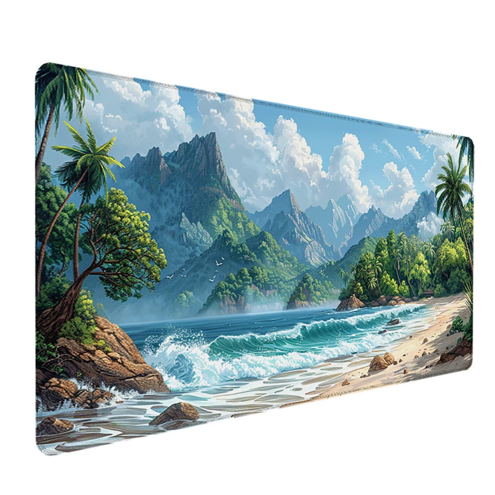 Playa Alfombrilla Ratón Gaming XXL 1500x800x3mm, Alfombrilla Gaming Azul Mousepad con Base de Goma Antideslizante, Impermeable Desk Mat para Teclado y Raton, Accesorios Gaming, Regalos de Hombre L-K
