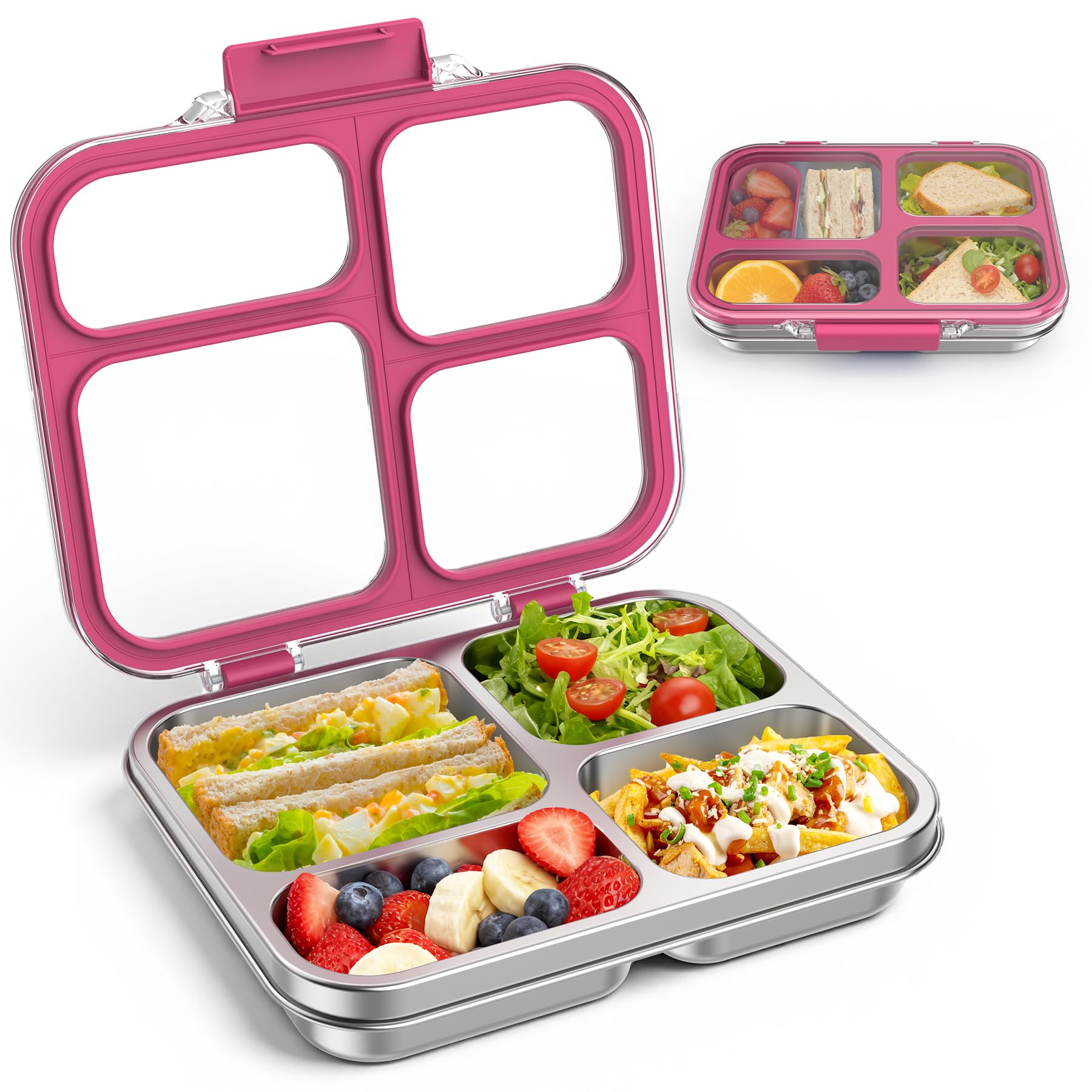 Photo 1 of Zeekala Stainless Steel Bento Box - 4 Compartments, Pink