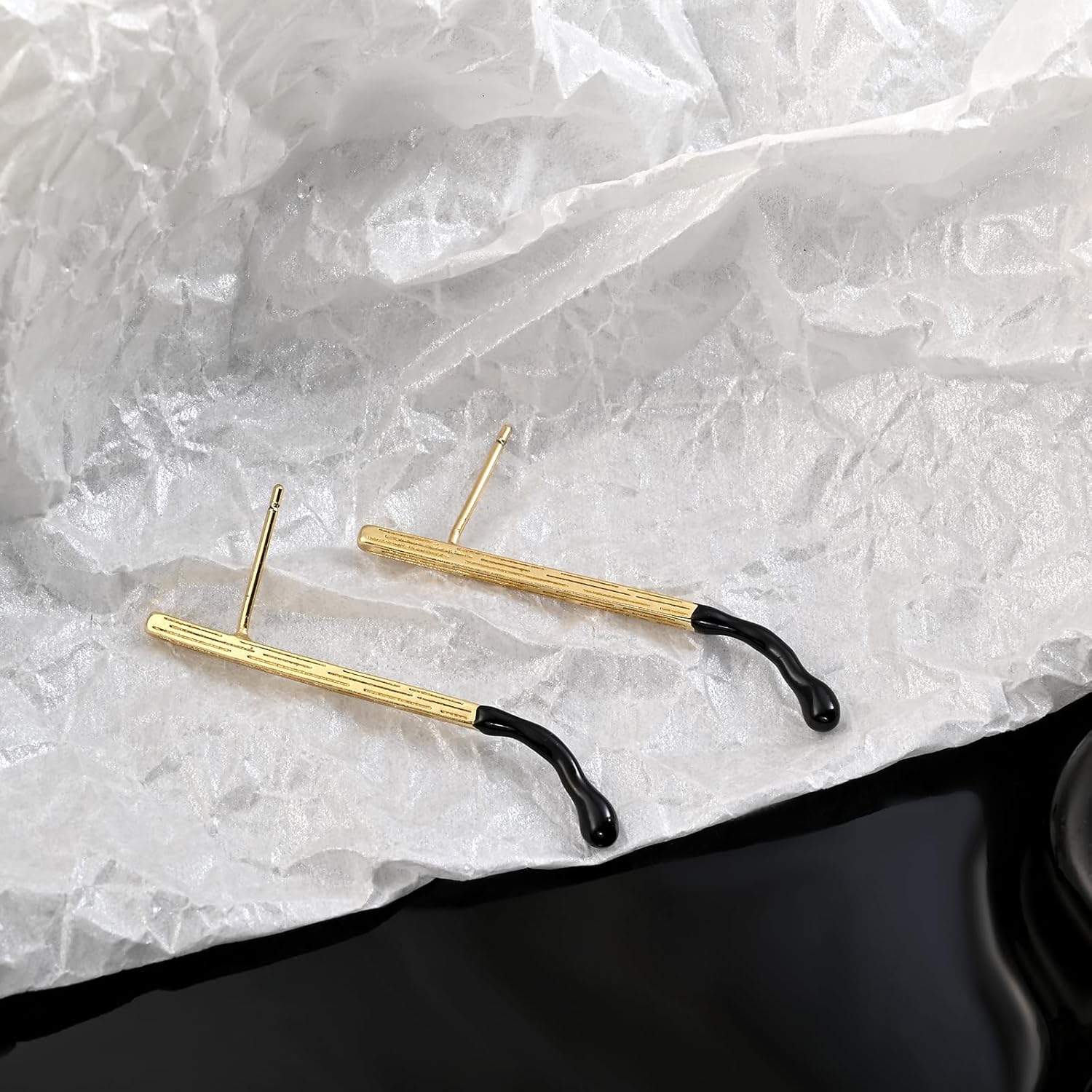 Gold Bar Dangle Earrings for Women Shaped Match Minimalist Geometric Statement Black and Gold Earrings Studs - Image 7