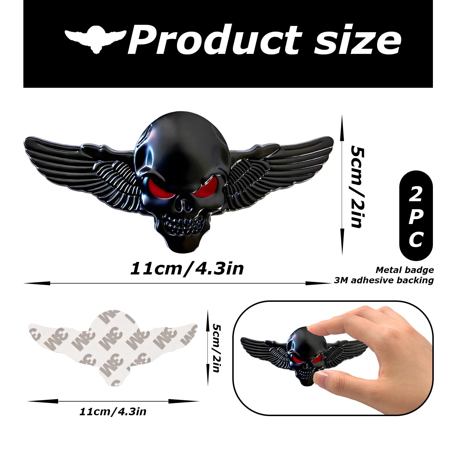 Adesivi Metallici Teschio 3D Per Auto E Moto - 2 Pezzi, 11x5cm, Argento - Foto 4