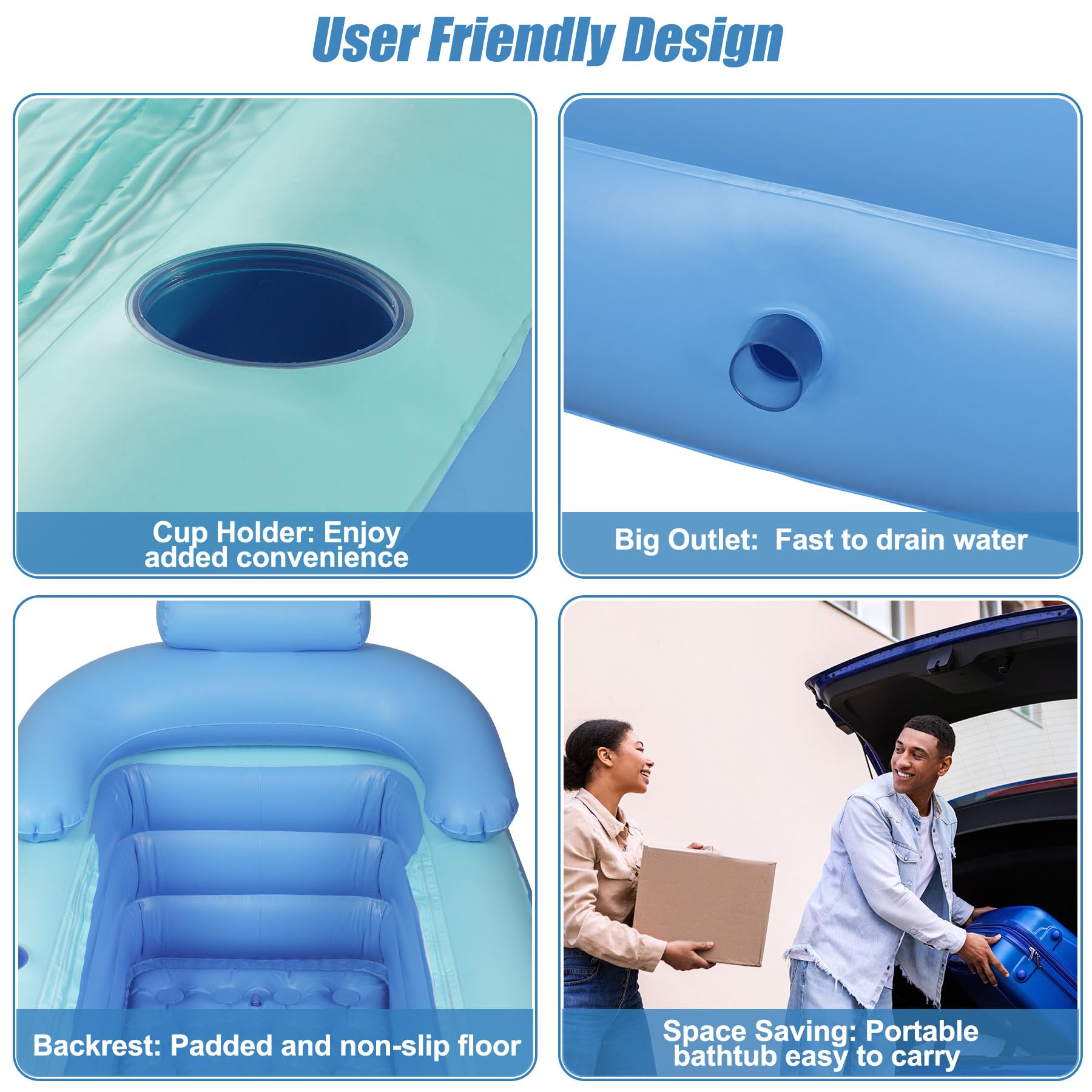 NArra Baignoire Gonflable pour Adulte - Baignoire Pliable en Plastique pour la Douche - Baignoire Autonome Portable - Intérieure et Extérieure - Facile à Gonfler avec Pompe à Air Électrique