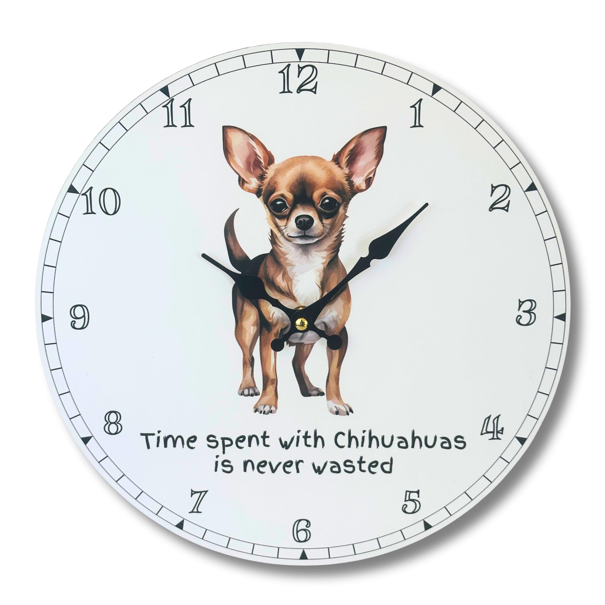 Wall Clock 'Time Spent With Chihuahuas Is Never Wasted' fun dog lover gift, 30cm