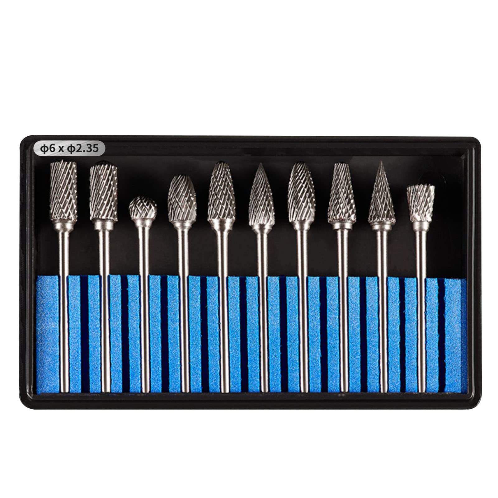 LUO KE10 Pcs Ø6 x 2.35 mm Aluminum Cutting Burr, 3/32 Inch Shank Carbide Burr Bits For Rotary Tool Include Dremel