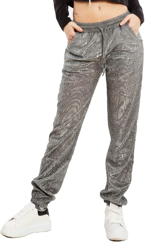 Toocool - Pantaloni Donna Lurex Sportivi Glitter Fitness Sport Laccio  GG9199 [S/M,Argento] : Amazon.it: Abbigliamento