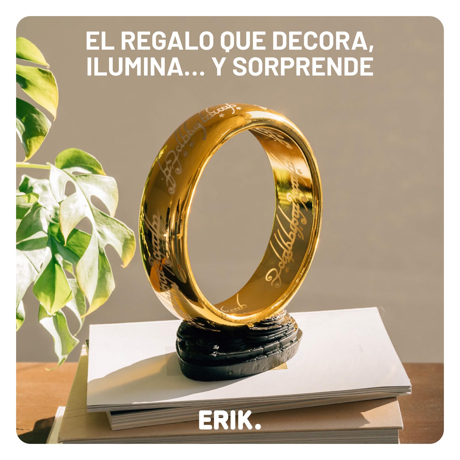 Lampara El Señor de los Anillos Anillo único - Lampara escritorio Gaming o Mesita Noche │ El Señor de los Anillos Regalos - Figura con LUZ LED (USB/Pilas) Lord of the rings Merchandising OFICIAL