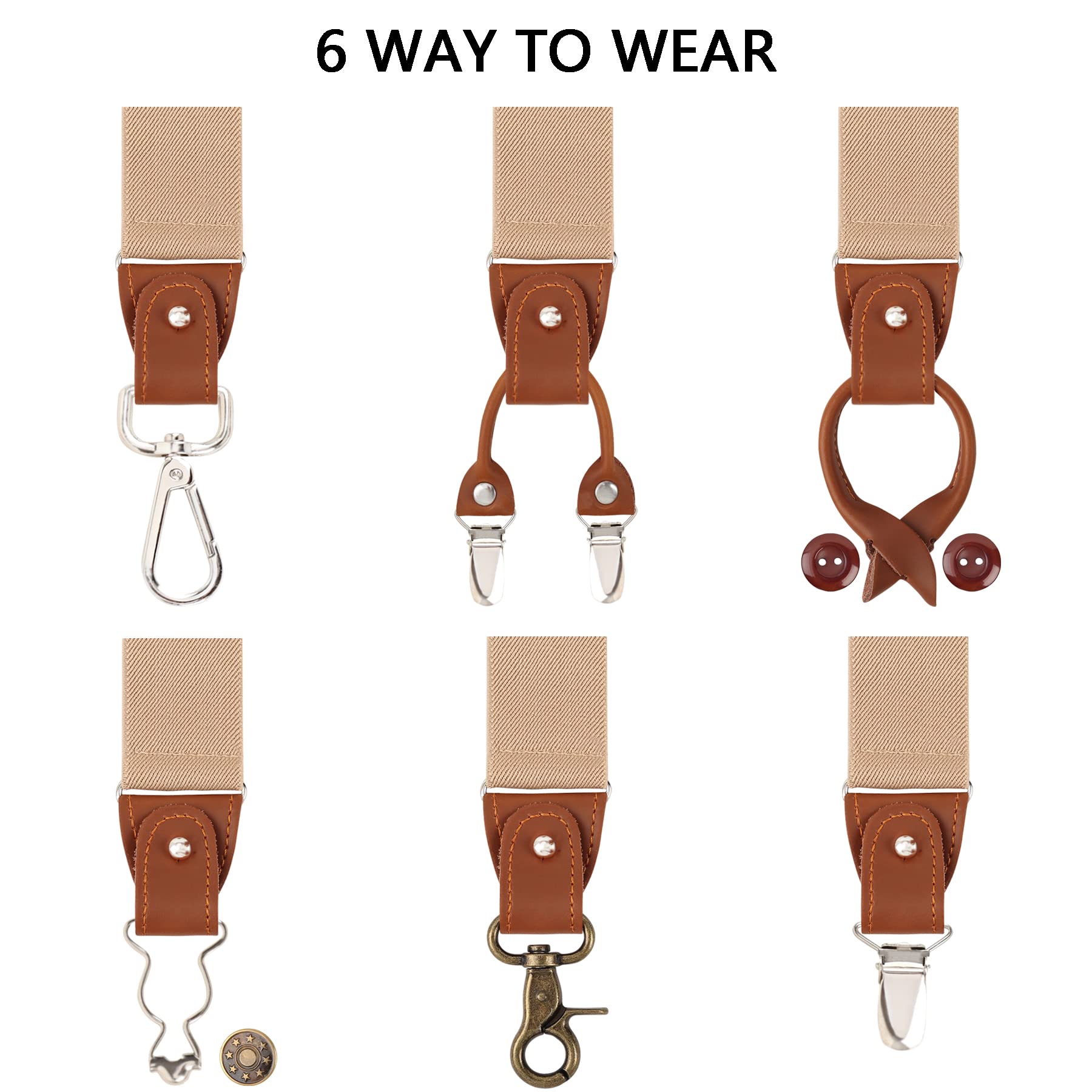 Ensemble de Bretelles en Y Forme 3,5 cm de Large & Noeud Papillon pour Hommes, 6 FAÇONS DE PORTER Bouton - Clip - Fermoir à homard - Fermeture Salopette, Bretelles Allongées pour Grandeur 160-200cm