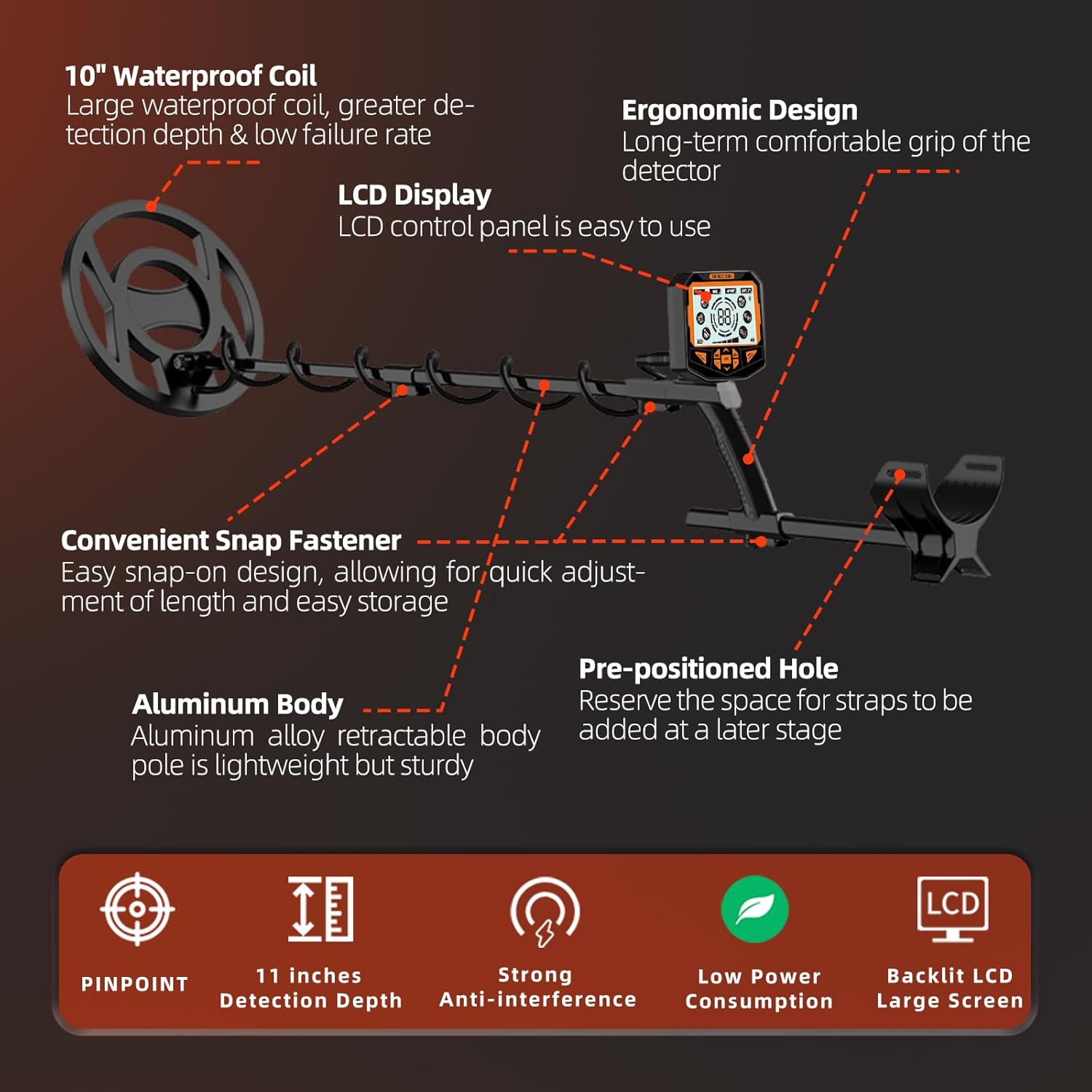 Metal Detector for Adults,Higher Accuracy Gold Detector with Bigger LCD Display,Waterproof 10" IP68 Coil & 5 Modes,New Advanced DSP Chip,2.2 Pounds Lightweight Suitable for Beach and Backyard