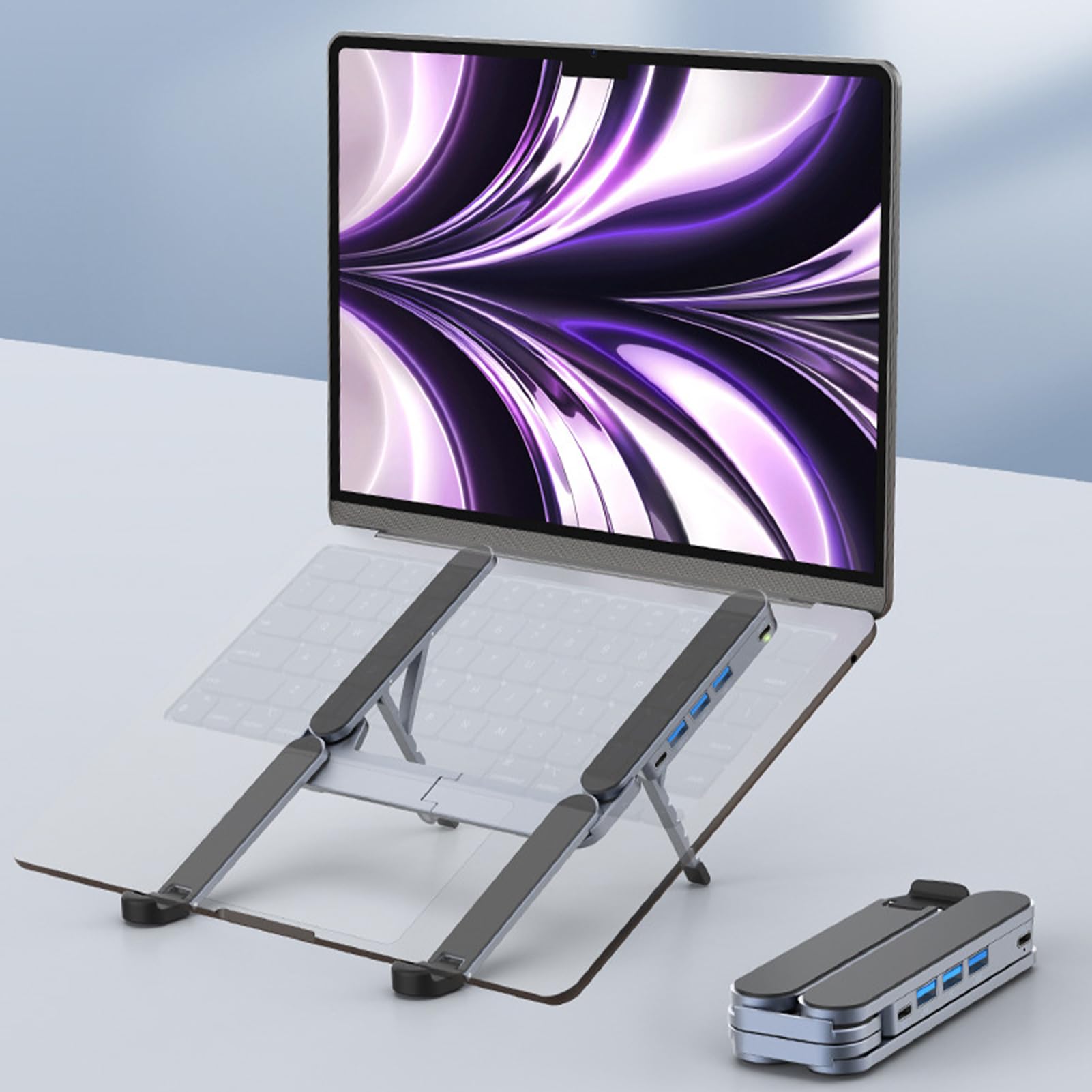 Soporte de acoplamiento para laptop, ventilado, múltiples puertos, soporte