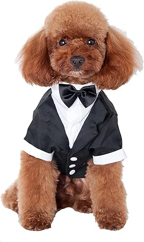 Miniatura 2 de GabeFish Chaquetas de boda para mascotas, traje para perros con pajarita, cachorro, gato, ropa formal camisa esmoquin (negro, S (pecho 12.9
