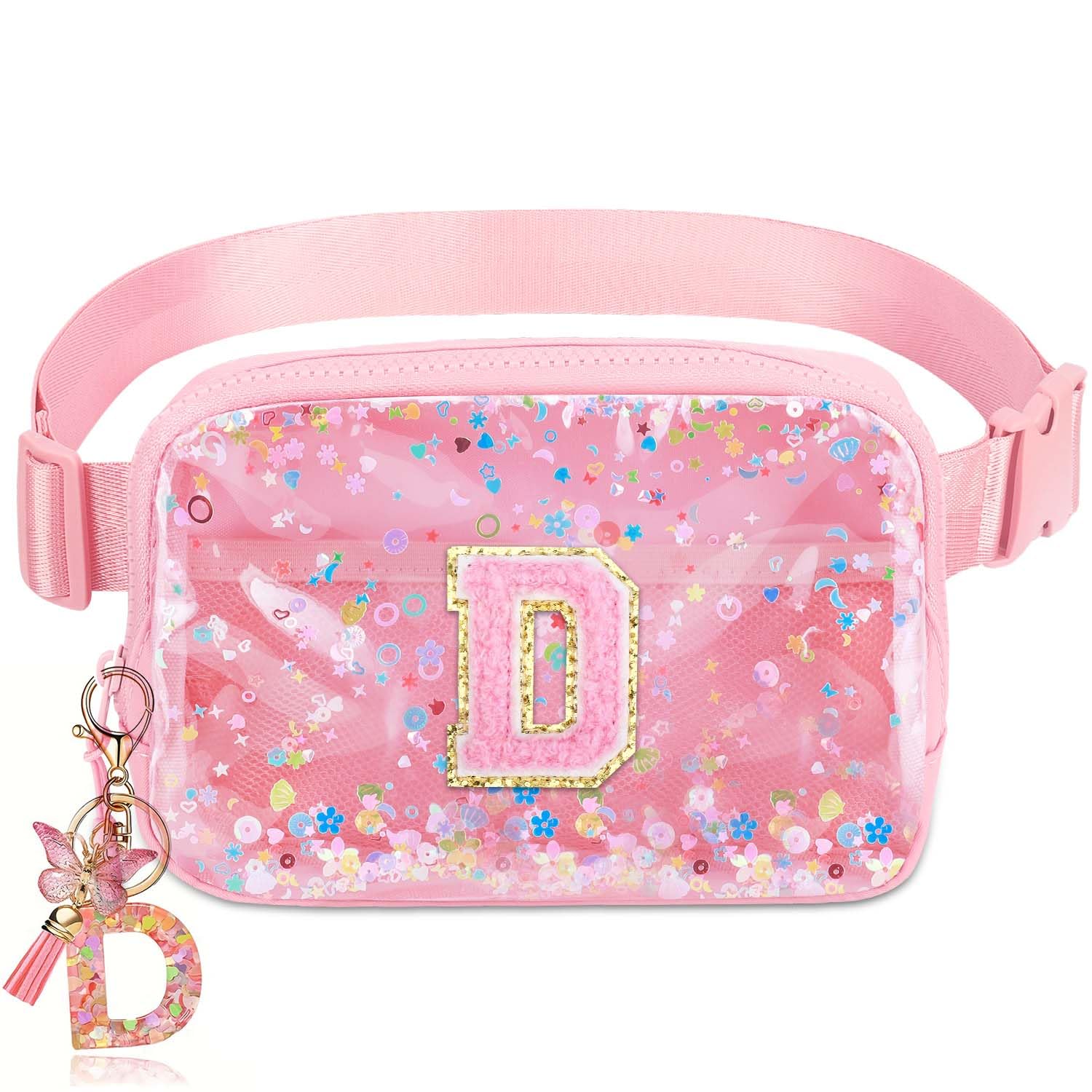 Initial Fanny Pack for Girls - Belt Bag for Teens Kid Teen Girl Kid Birthday Gift Pink D