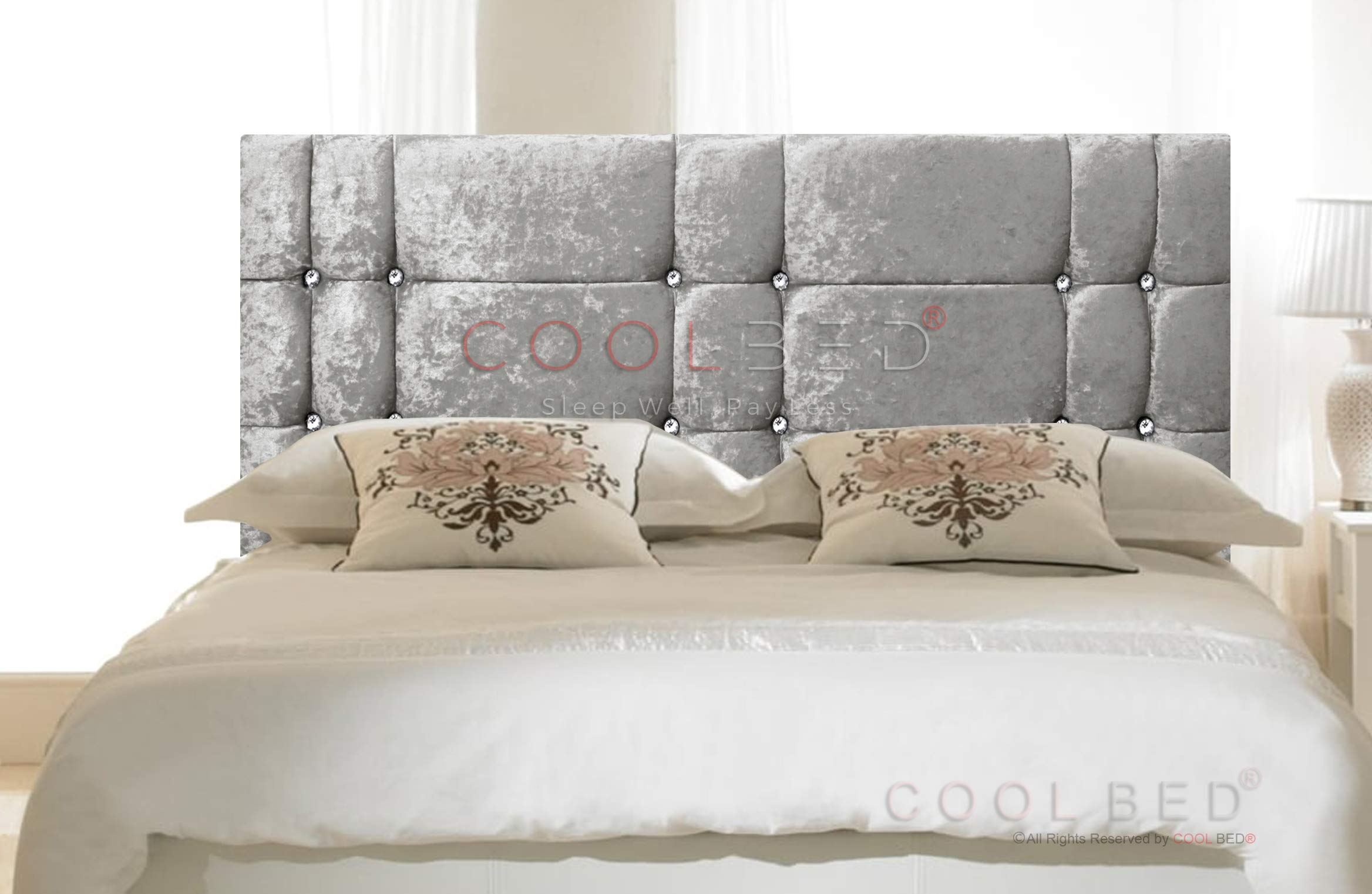 CRUSHED VELVET 20" ATLANTA HEADBOARD FOR DIVAN BED BASE (Silver, 4FT - SMALL DOUBLE) — image 1