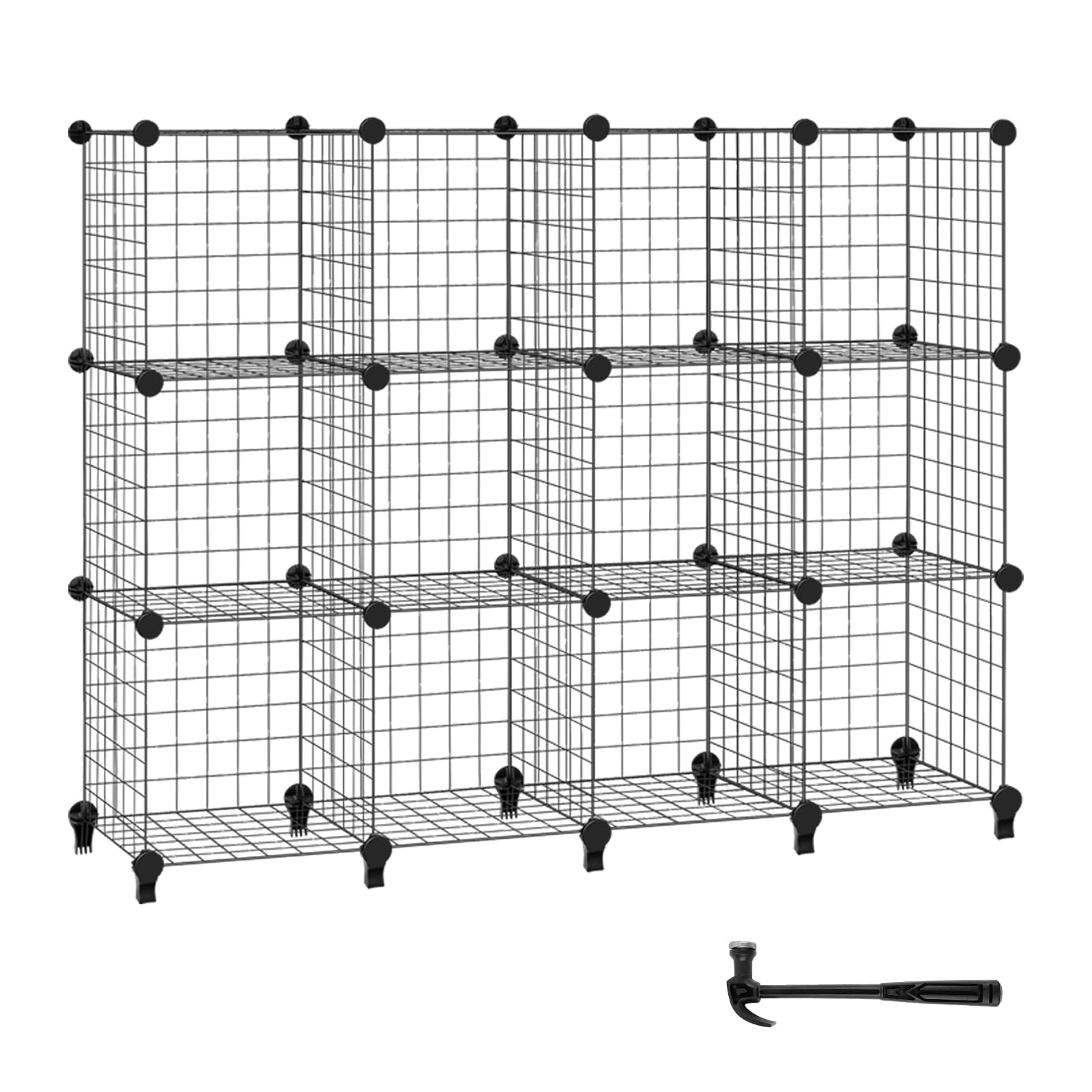 12-Cube Wire Grid Storage Rack, Cube Wire Grid Stackable Storage Shelves, Metal Wires Fence DIY Combination Display Stand Unit,Cube Interlocking Storage Rack,Shoe Cabinet Modular Mesh Panel Organizer