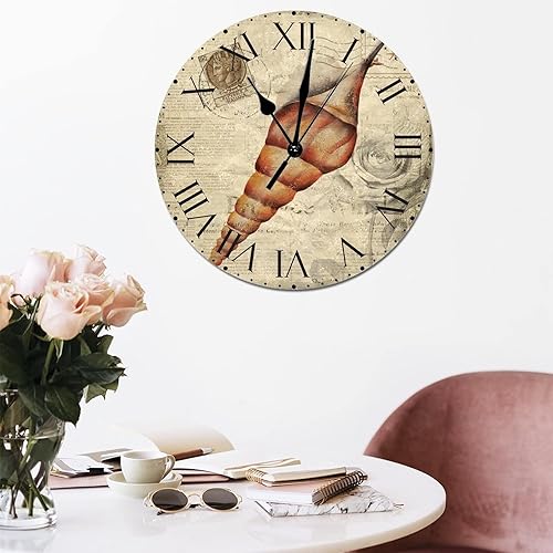 Miniatura 134 de ArogGeld Reloj de pared con diseño de estrella de mar antigua francesa, de cloruro de polivinilo, con números romanos, de 10 pulgadas, funciona