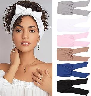 6 Pieces Adjustable Stretchy Headbands for Women, African Turbans Sweat-Absorbing Non Slip Sport Headband Soft Twist Knotted for Daily Life Yoga Workout