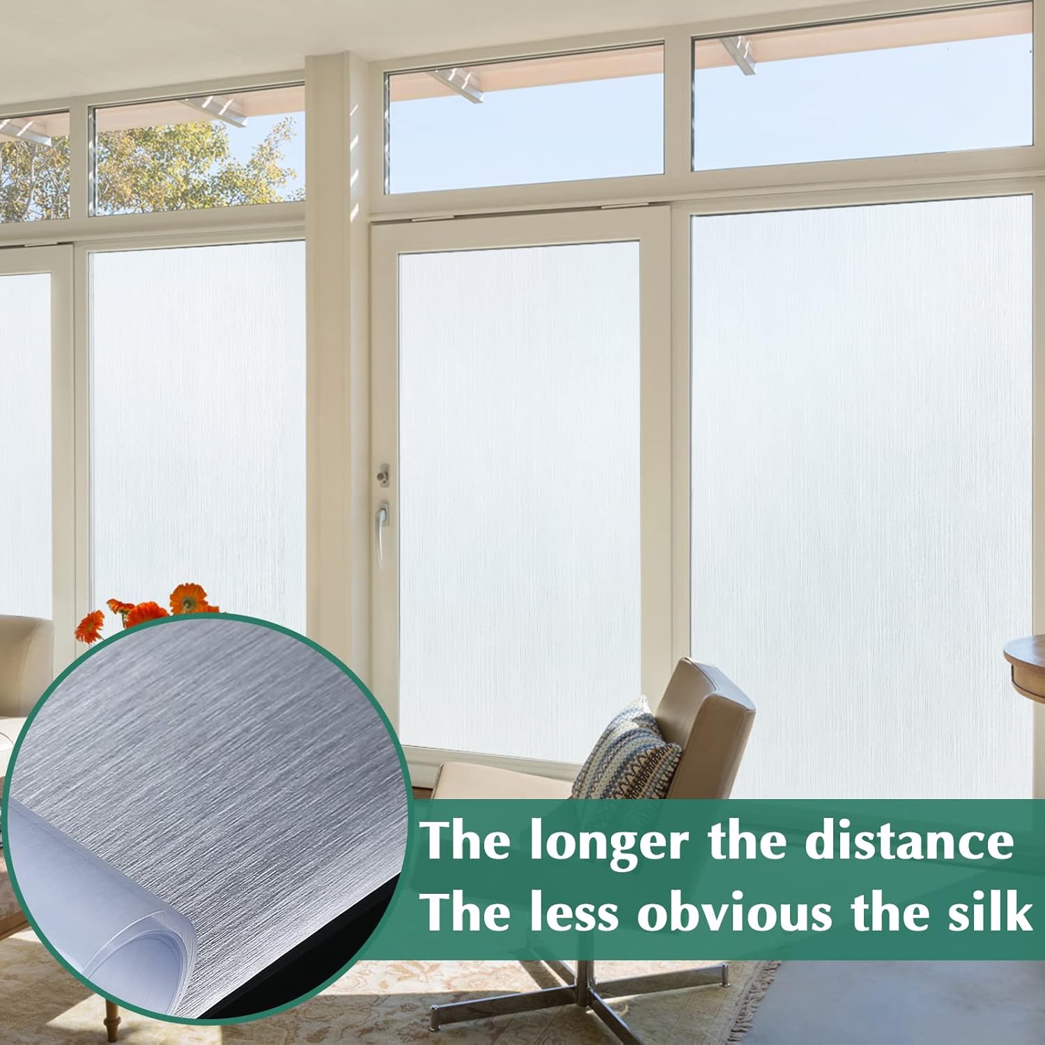 Privacy Window Film No Glue Frosted Glass Sticker for Home Office Static Anti-UV Window Paper Decorative Window Covering for Bathroom (Silver Silk, 17.5" x 78.7") : Home & Kitchen