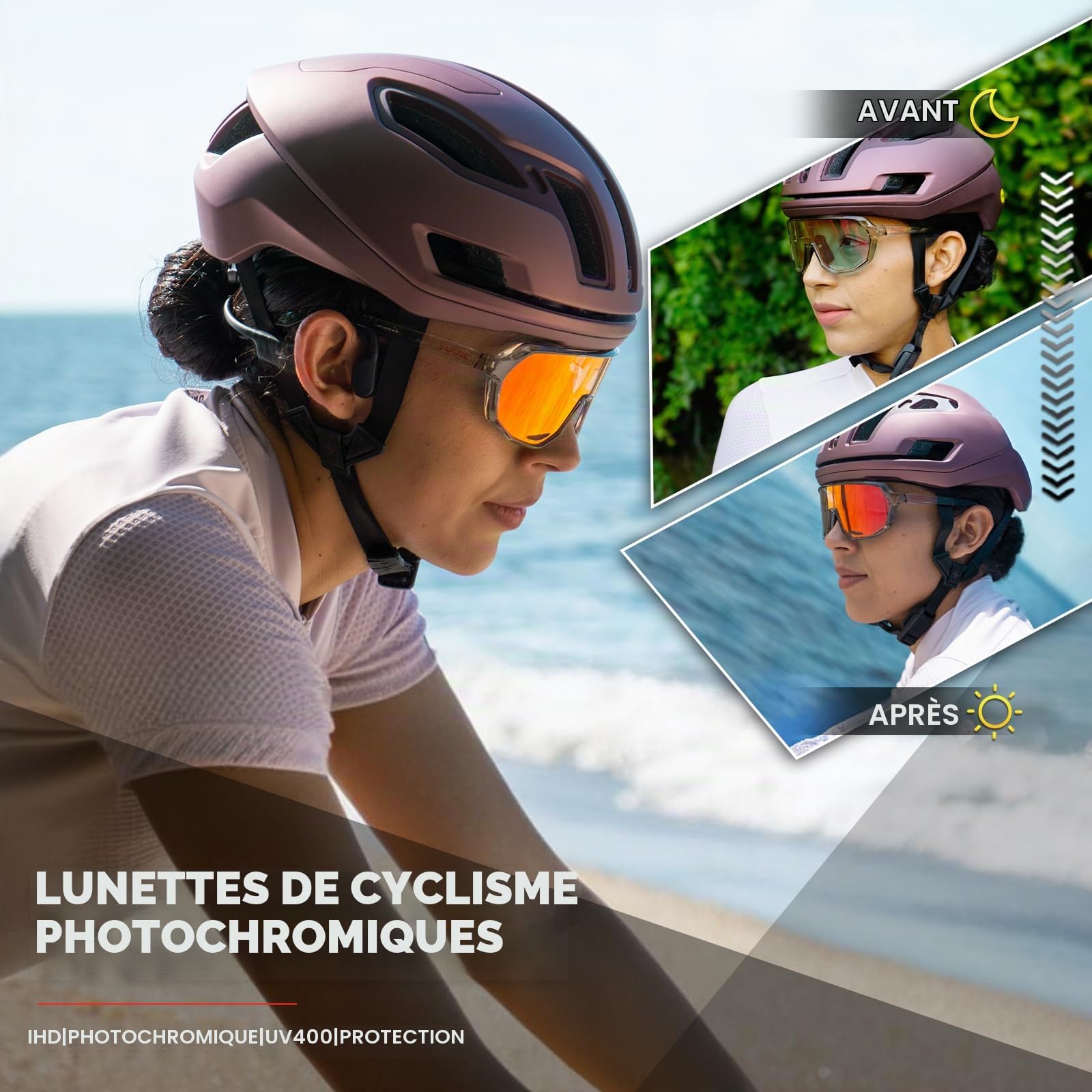 KAPVOE Lunettes Cyclisme Photochromiques UV400 TR90 Homme Femme K63