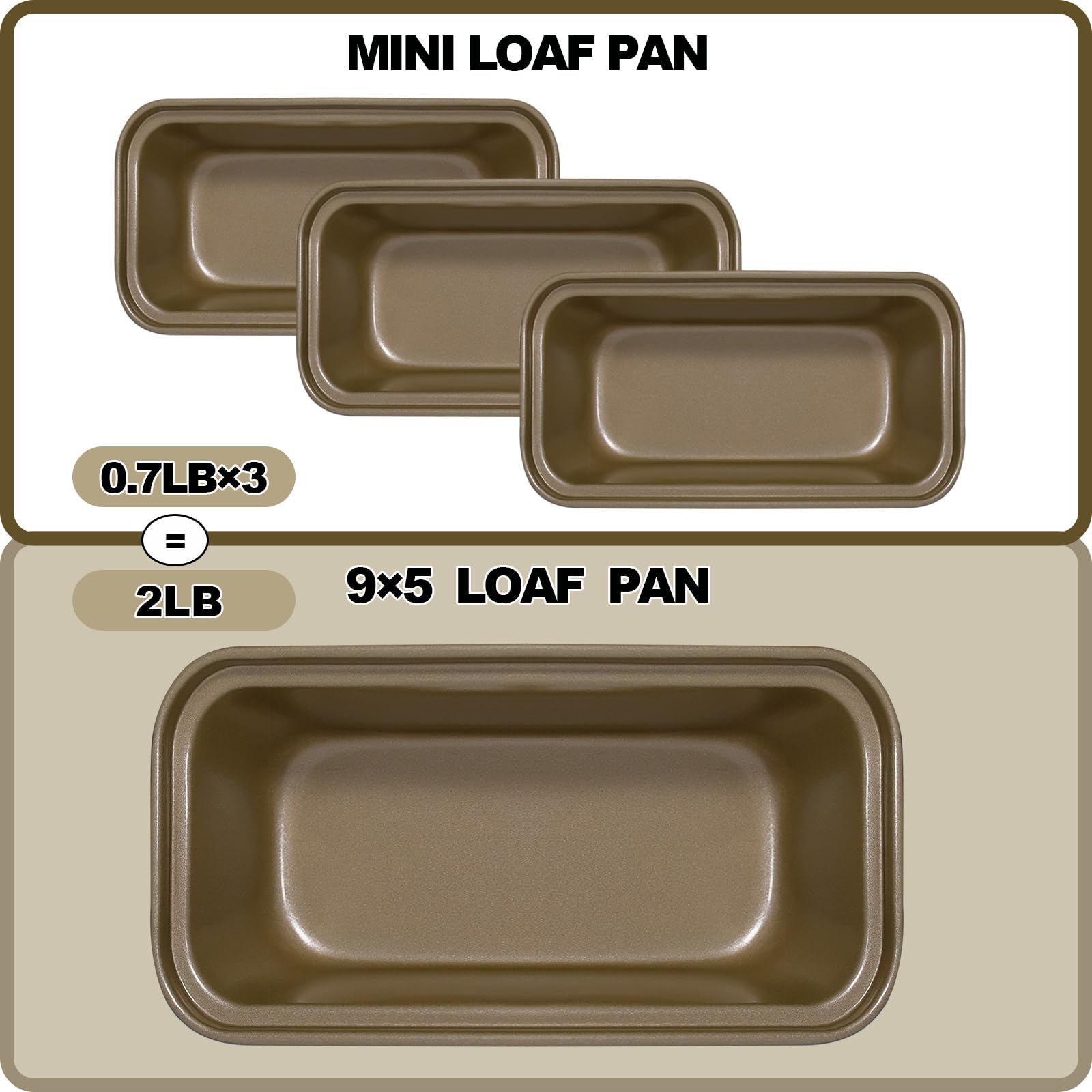 14 mini moldes para pan de 6.1 x 3.3 x 2.1 pulgadas, de acero al carbono, para hornear pan y hornear moldes de plátano pequeños antiadherentes (dorado)