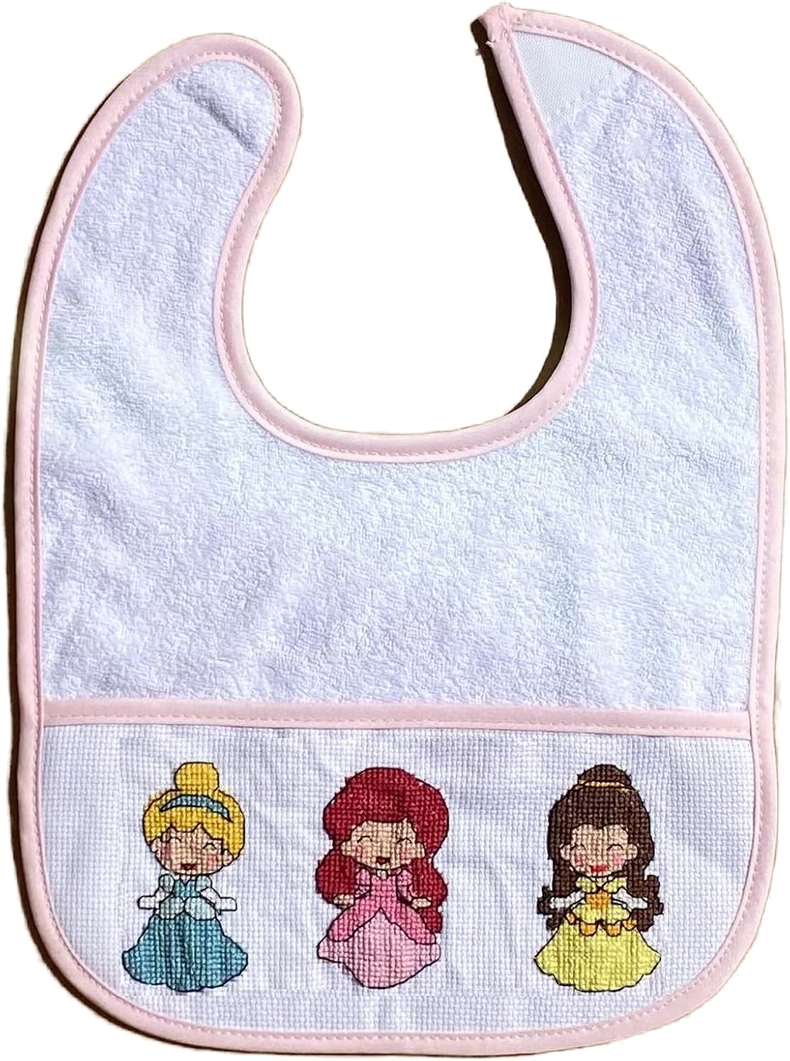 7 pcs Pink Edged blank bib to DIY cross stitch,16 Count aida Fabric Pocket towel bib,100% Cotton, Blank Cross Stitch Bib