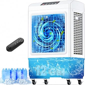 3600CFM Swamp Cooler Air Conditioner, 12Gal Dual Tank, 120 Oscillation for 1000Sq.ft Cooling Evaporative Air Cooler w/ 3Modes&3Speeds, Timer, Windowless Portable Air Conditioner for Bedroom