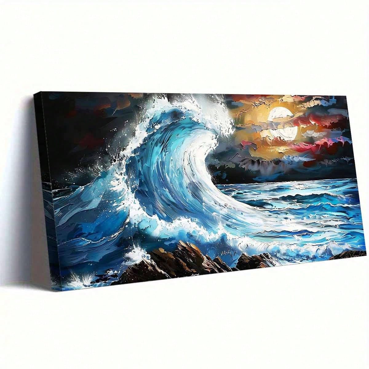 awitufhgp 1pc Large Canvas Painting Art Print, Ocean Wave, Sunset, Moon, Minimalist Boho Modern Paintings, for Living Room, Bedroom(70x140cm/28x55in(WxH)/No frame)