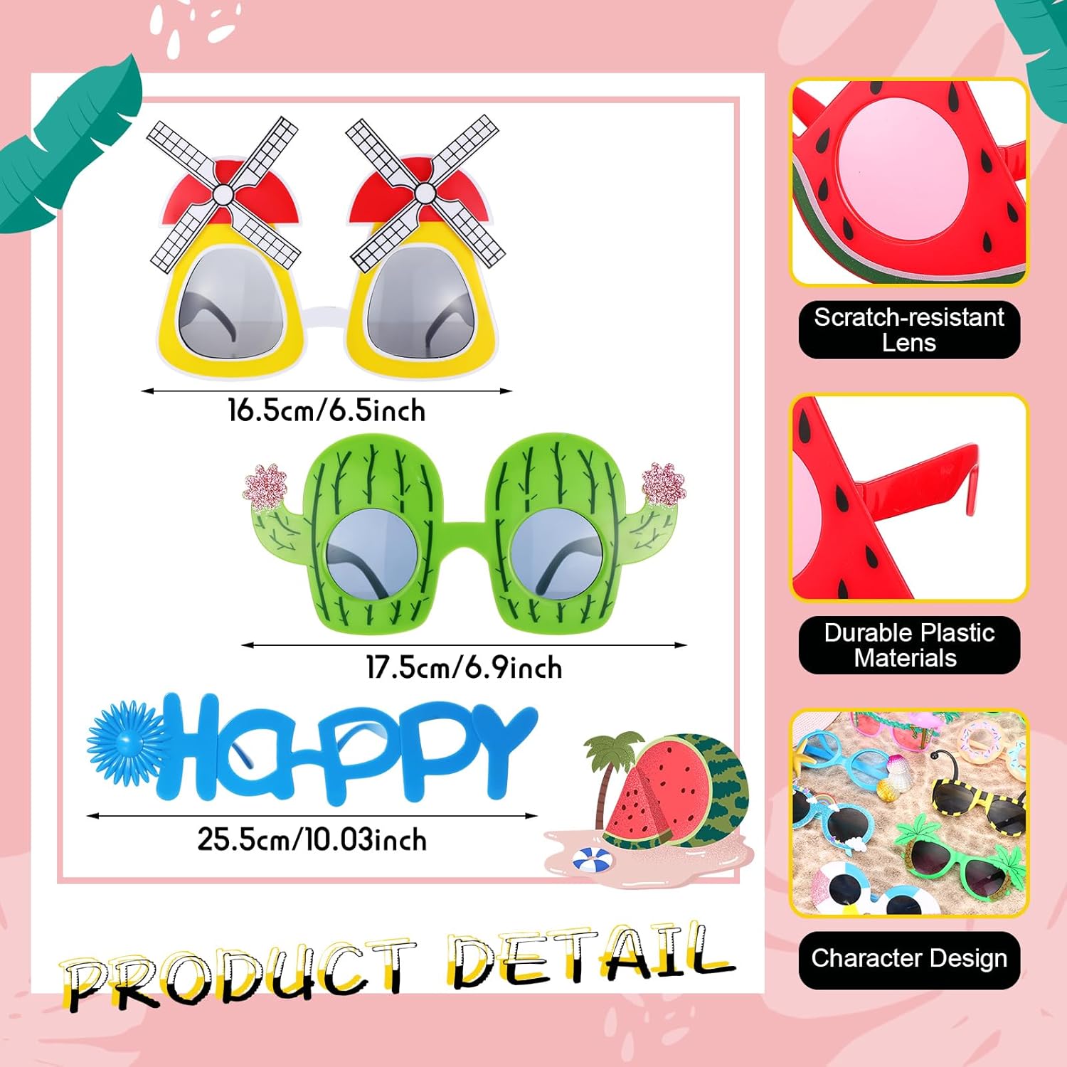 Flutesan 24 Pairs Luau Party Sunglasses Funny Hawaiian Tropical Glasses Beach Themed Party Supplies Decorations(Stylish)