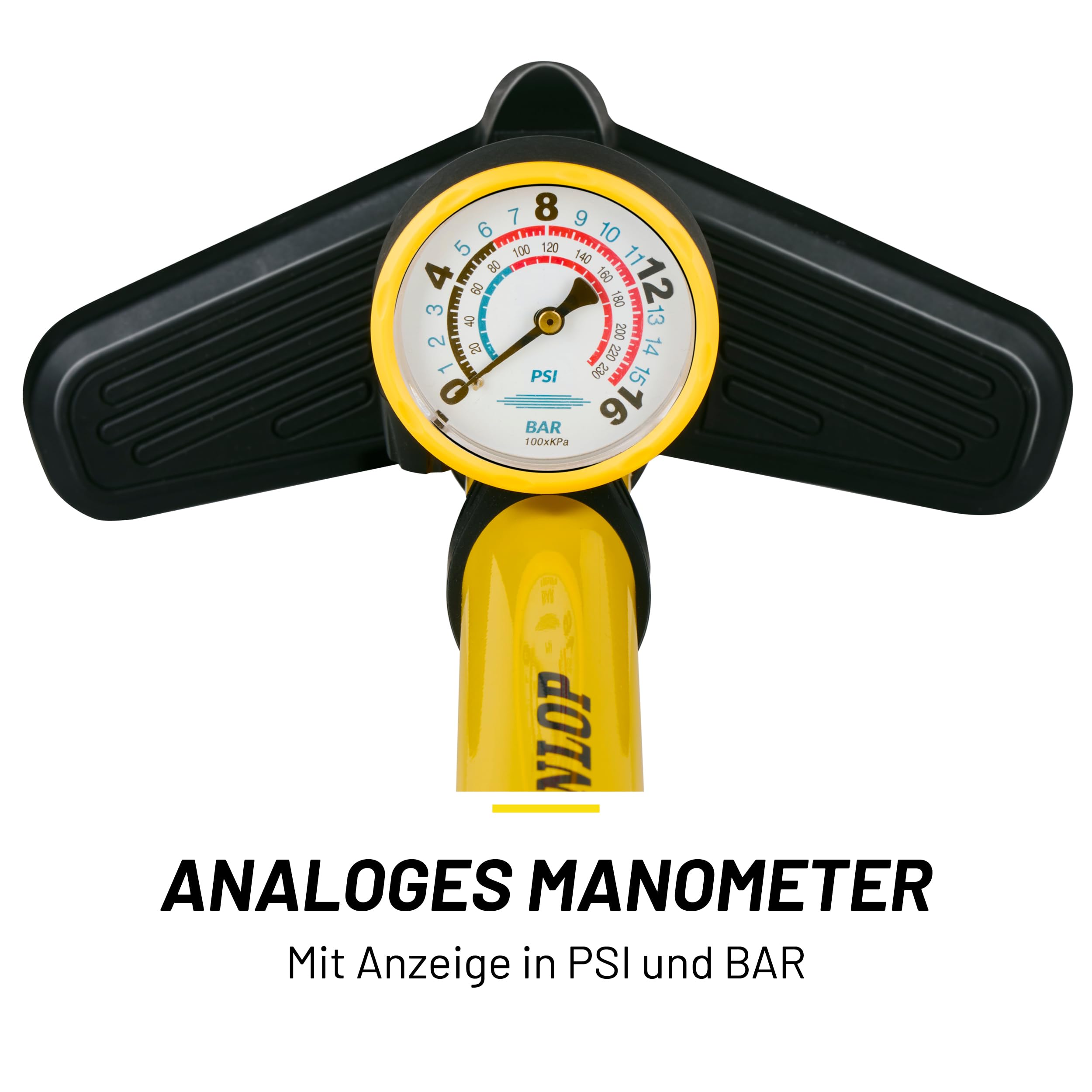 Dunlop Pompe à Vélo Double Valve avec Manomètre 11-12Bar 160-180 PSI Noir