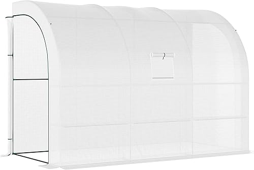 Outsunny Invernadero para exteriores de 10 x 5 x 7 pies, cuarto de bebé con puertas con cremallera, cubierta de polietileno y 3 estantes de alambre,
