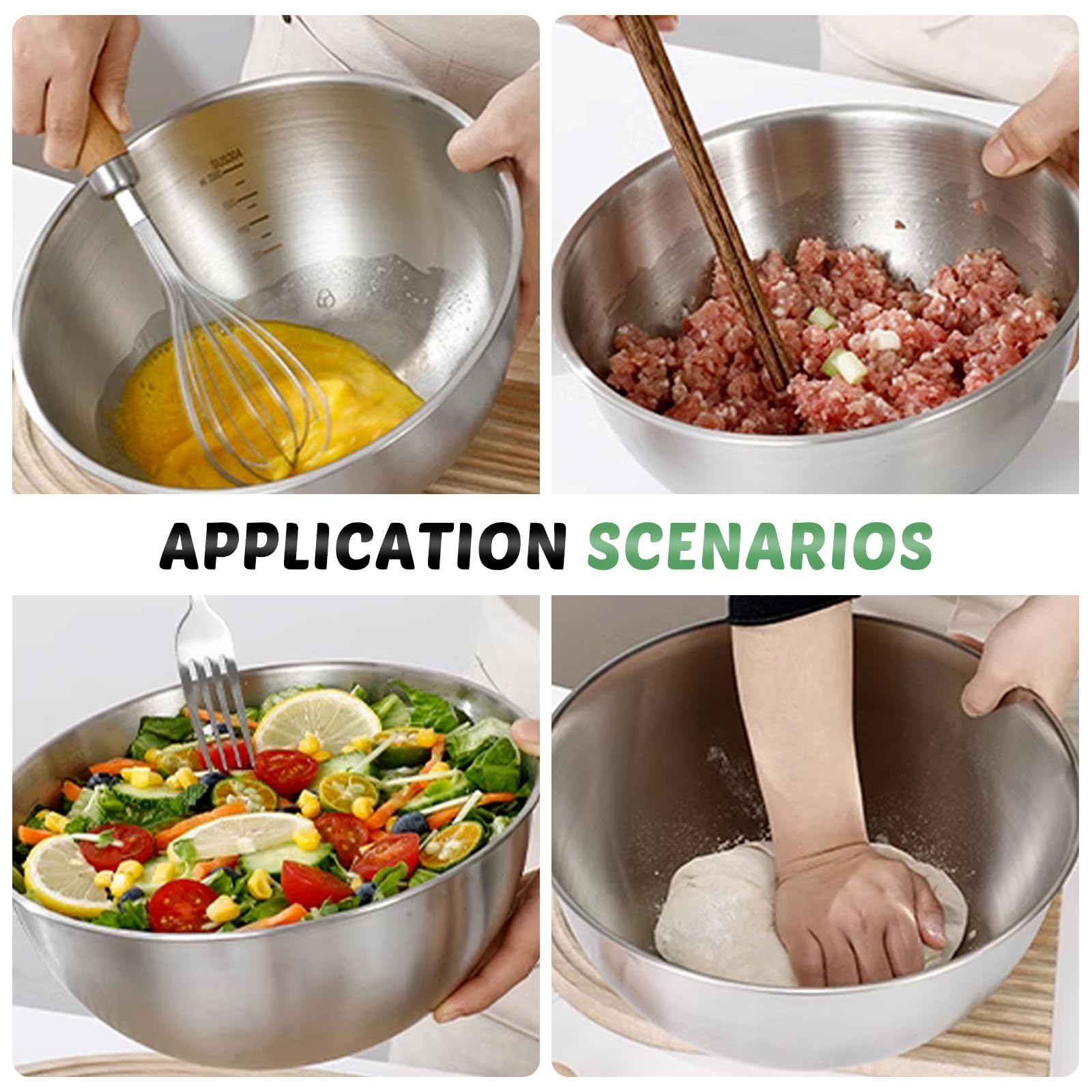 Lot de 8 saladiers empilables en acier inoxydable - Diamètre : 19 cm - Bols de qualité supérieure avec marques de mesure - Saladiers pour salade, collations, sauces, céréales