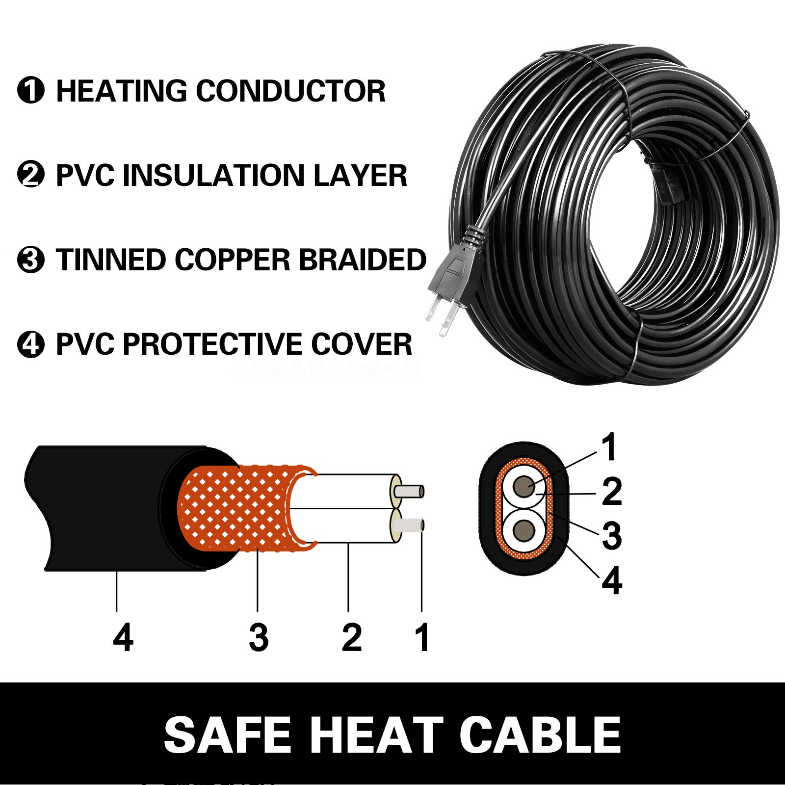 VEVOR 19FT Gutter Heater Cable – Self-Regulating Ice Dam Prevention For Roofs (115-125V)