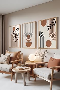 Zestia Ah ap  er eveli 3 l  Tablo Seti Kahverengi Geometrik Desen Salon Set 30056, 21 x 30