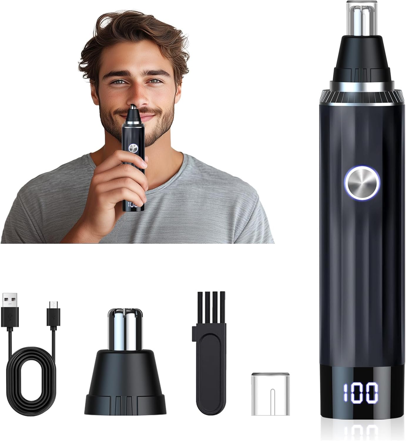 Ear and Nose Hair Trimmer for Men Women with LED Light Digital Display,Painless USB Rechargeable Facial Hair Remover with Powerful Motor and Dual-Edge Blades Easy Cleansing 12000 RPM (Black) Ear and Nose Hair Trimmer for Men Women with LED Light Digital Display,Painless USB Rechargeable Facial Hair Remover with Powerful Motor and Dual-Edge Blades Easy Cleansing 12000 RPM (Black)