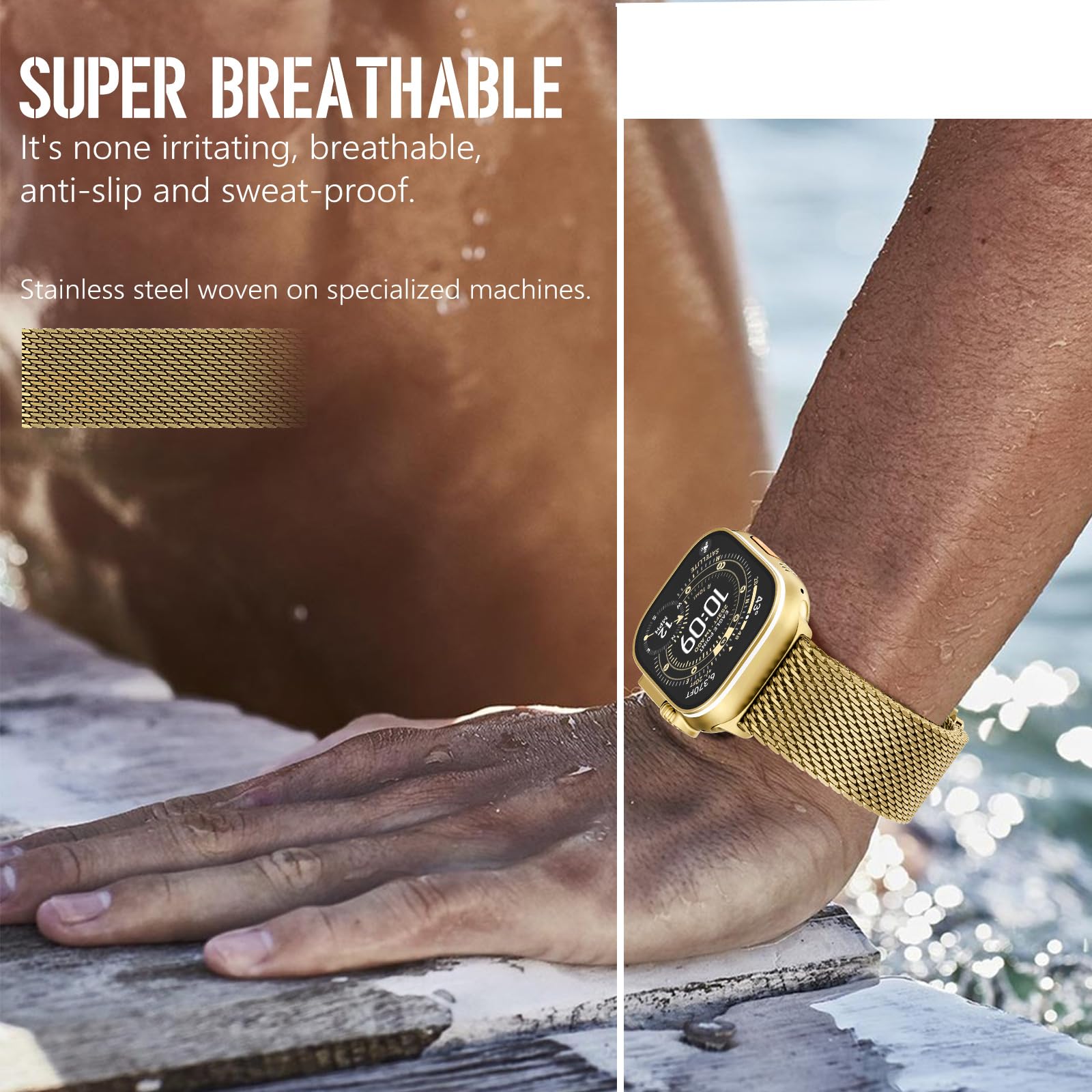 FULLIFE Boucle en maille milanaise pour Apple Watch Bracelet Apple Watch Ultra 3/2/1 49 mm, 46 mm, 45 mm, 44 mm pour homme et femme, bracelet en acier inoxydable avec boucle de style parachute pour