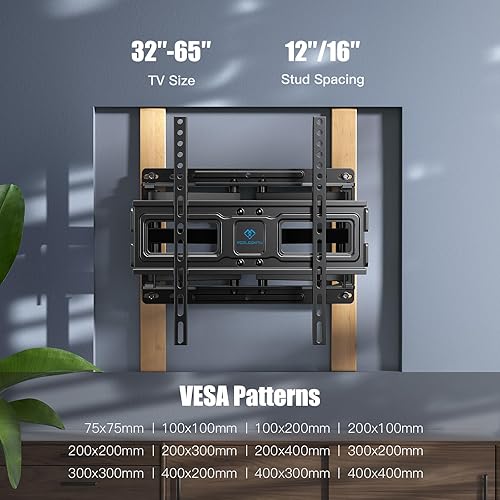 Miniatura 2 de PERLESMITH Soporte de pared para TV de movimiento completo para televisores de pantalla plana curvada de 32 a 65 pulgadas, soporte de TV con giros,