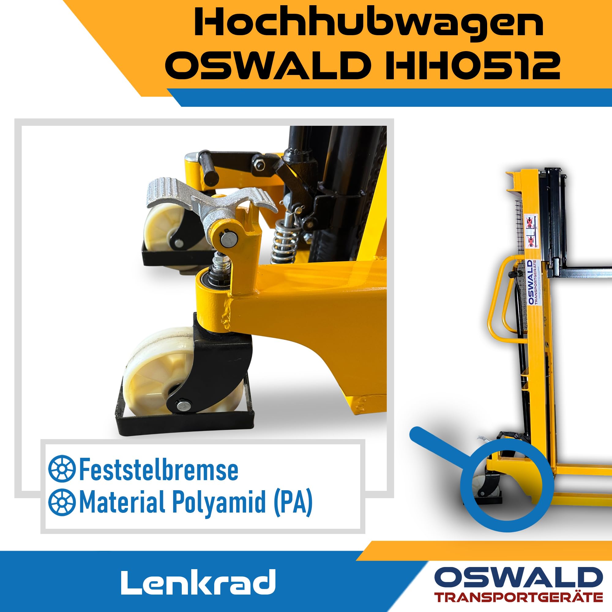 Hochhubwagen HH0512-500 kg Tragkraft - 1.150 mm Hubhöhe - manueller Stapler Handwagen