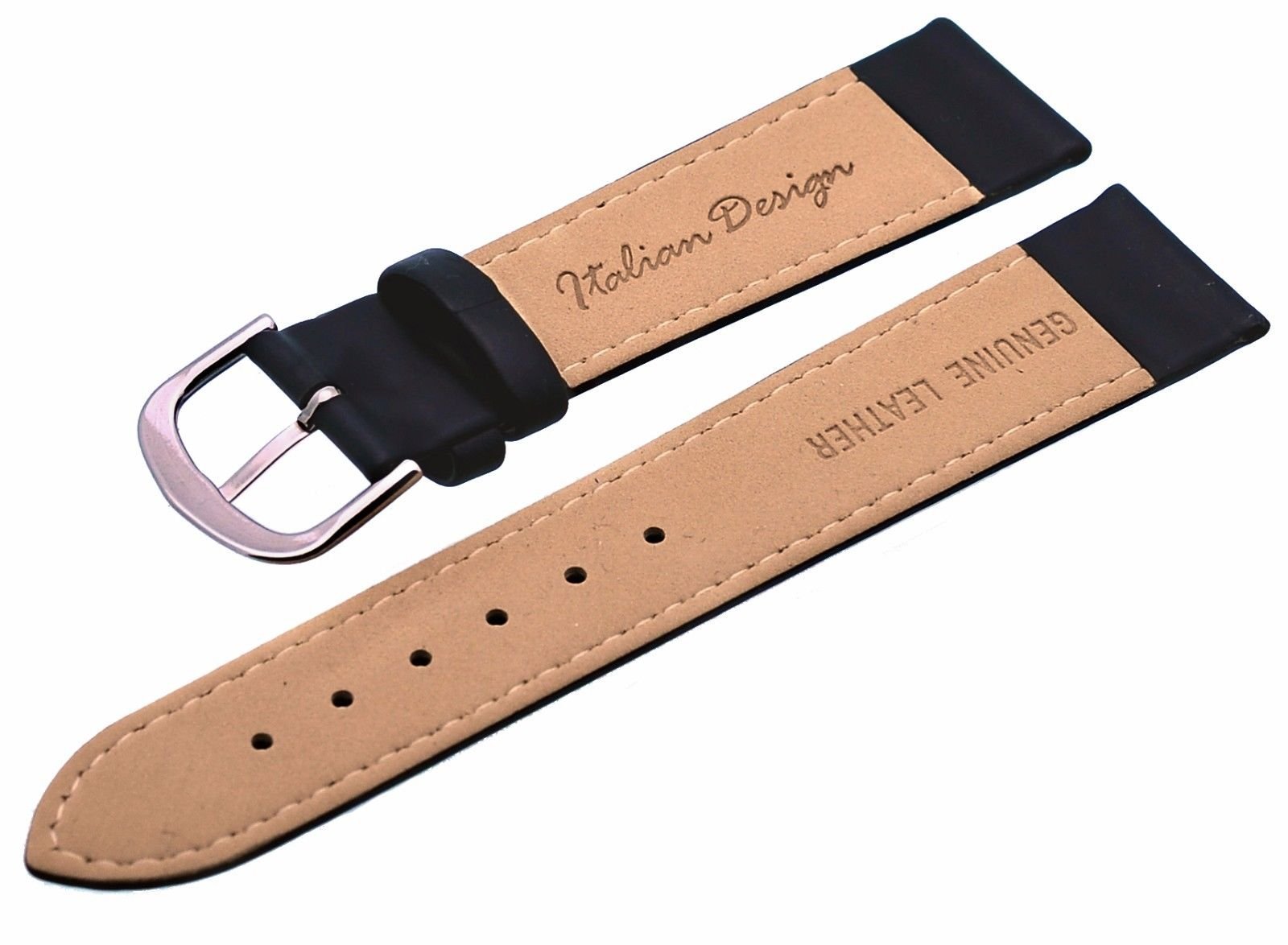 REV 18 mm 20 mm Black Brown Plain Pattern Genuine Leather Strap Watch Replacement Band (18 mm, Black) - ITAL5064