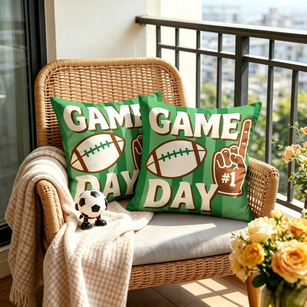 Game Day Football Linen Throw Pillow Covers-24x24