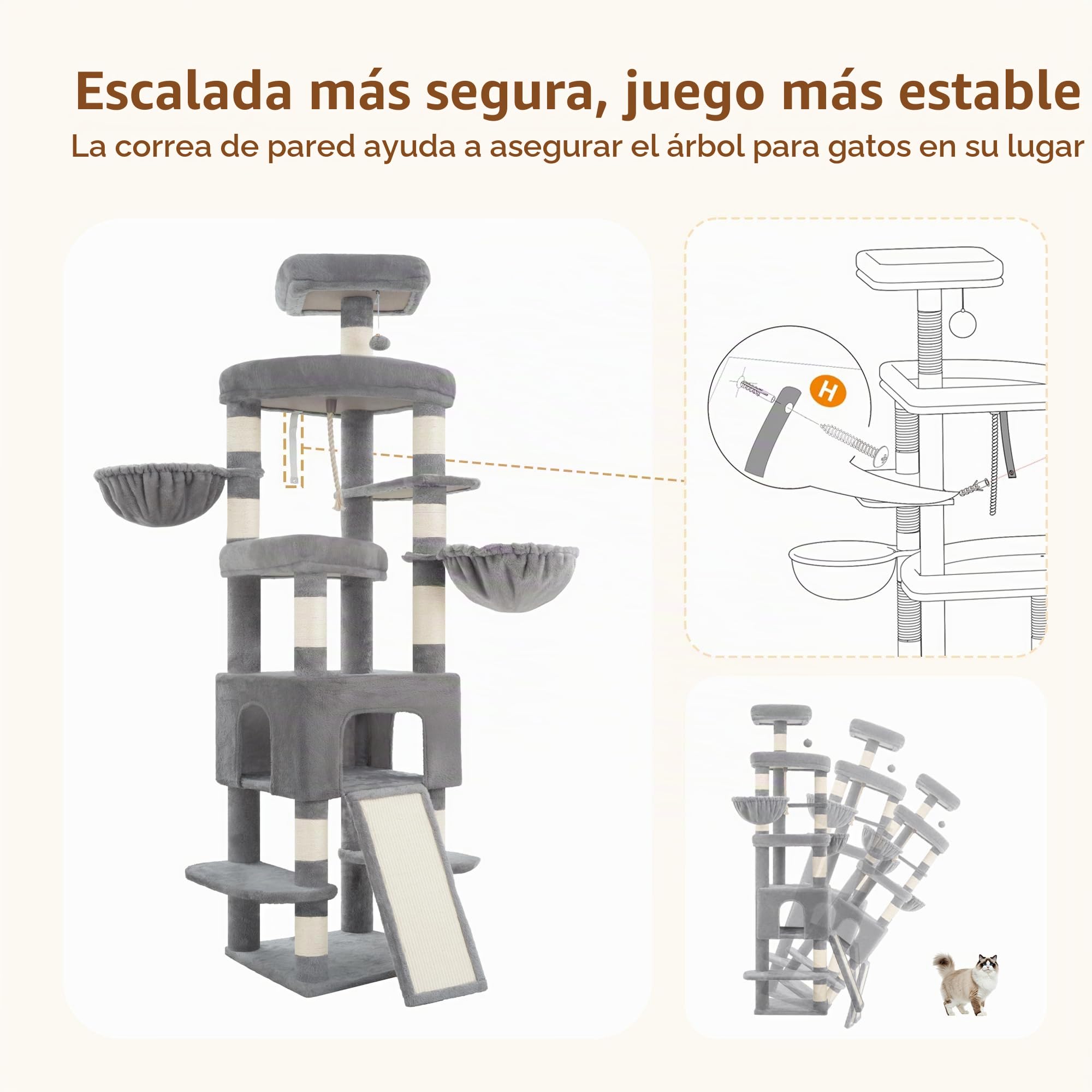 Heybly Árbol para Gatos XXL 210 cm, Gris Claro HCT063W