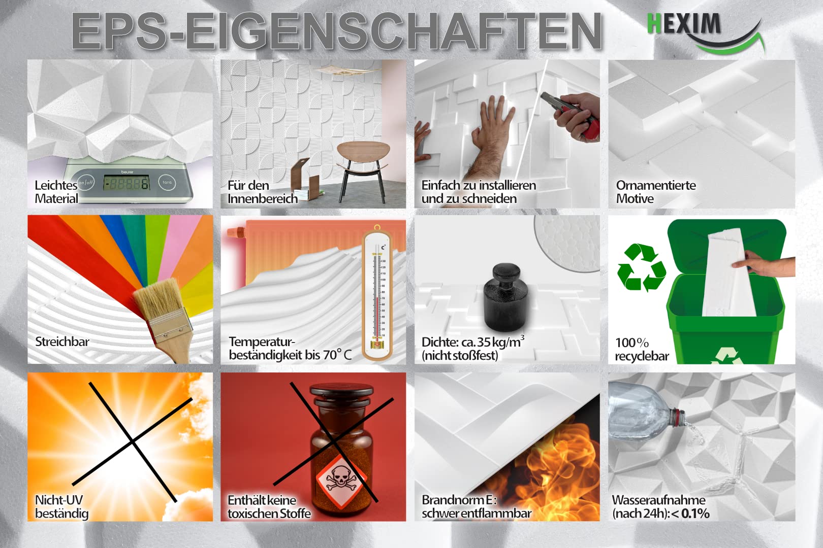 Pannelli Soffitto In Polistirene 50x50 Cm - Design Moderno, Isolanti, Bianco