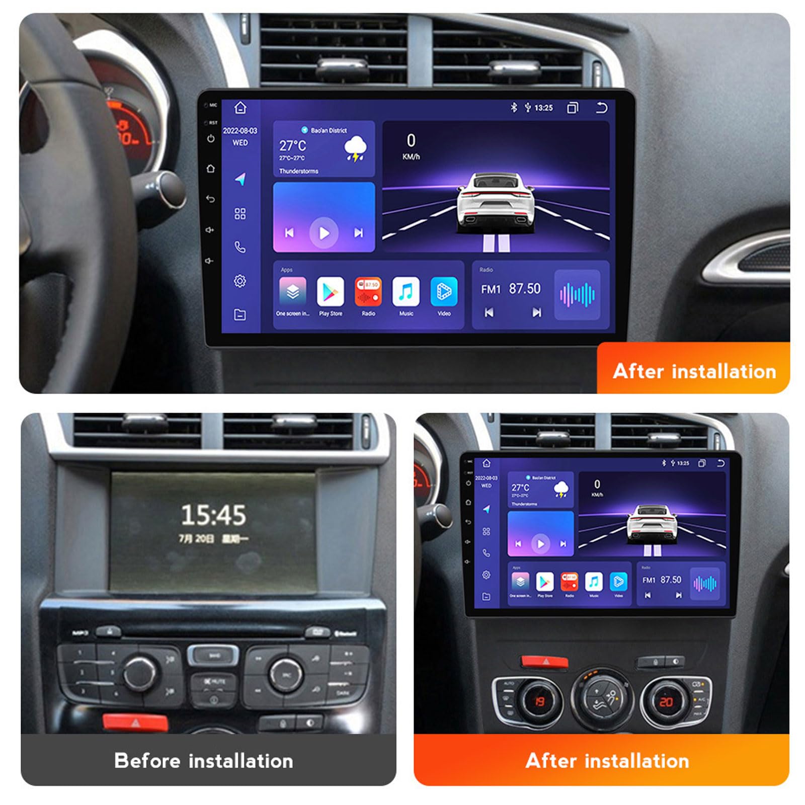 Android 12 Doble DIN Radio estéreo para automóvil Radio con Pantalla táctil de 9 Pulgadas con navegación GPS Receptor de Radio FM Bluetooth para Cit-Roen C4L 2013~2016 Soporte Carplay/Auto/DSP