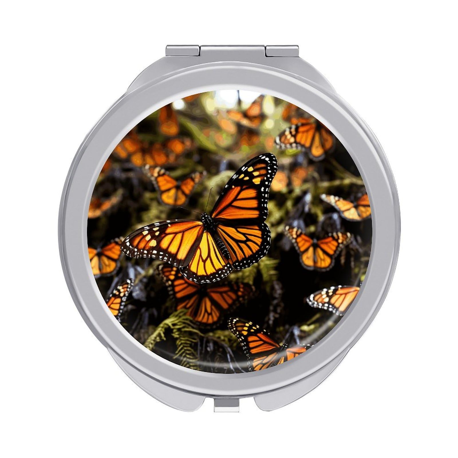 Heaps of Orange Monarch Butterflies Travel Makeup Mirror - Double Side Folding Compact Mirrors with 1x/2x Magnification, Portable Pocket Mirror Small Round Handheld Mirror for Handbag And Purses